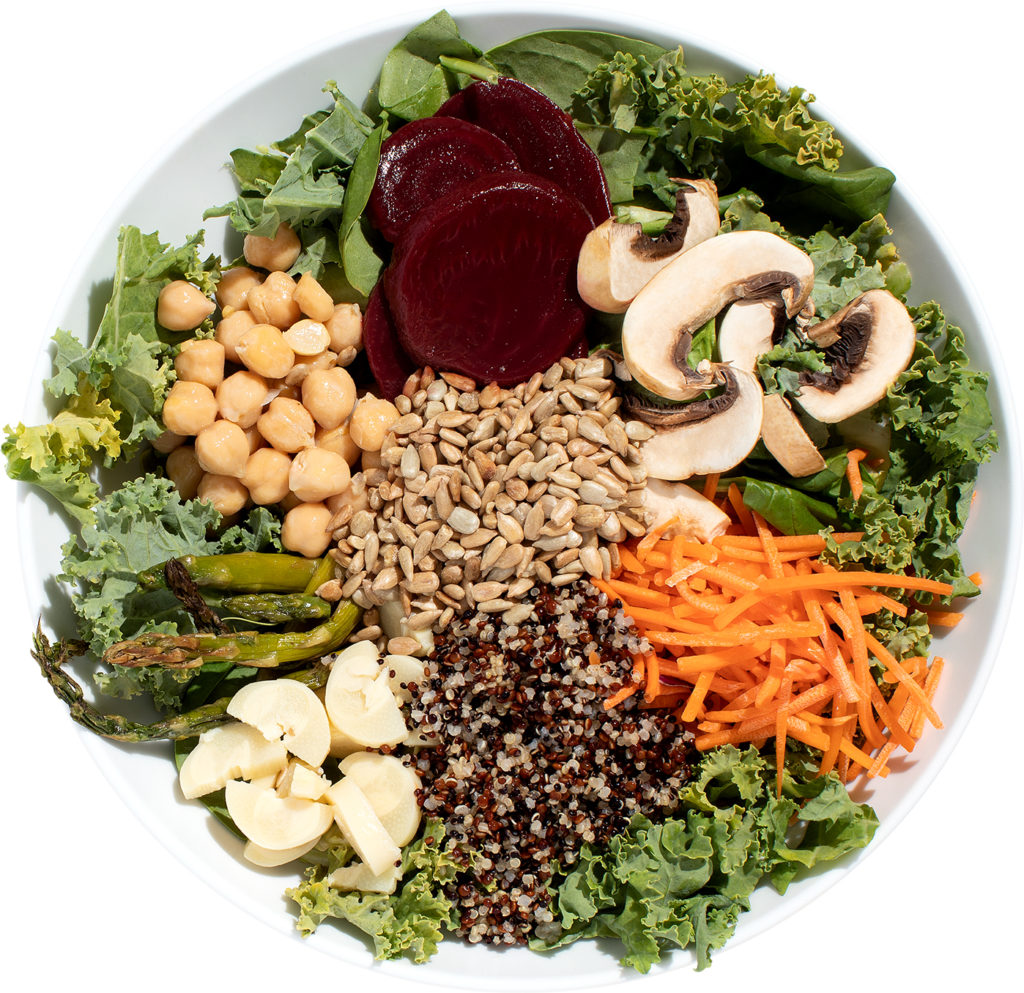 Salad with quinoa, beets, and mushrooms